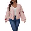 imageSHENHE Womens Plus Size Cherry Print Open Front Long Sleeve Ribbed Knit Cropped Cardigan SweatersLight Pink