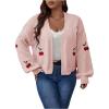 imageSHENHE Womens Plus Size Cherry Print Open Front Long Sleeve Ribbed Knit Cropped Cardigan SweatersLight Pink