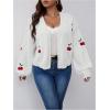 imageSHENHE Womens Plus Size Cherry Print Open Front Long Sleeve Ribbed Knit Cropped Cardigan SweatersWhite