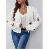 imageSHENHE Womens Plus Size Cherry Print Open Front Long Sleeve Ribbed Knit Cropped Cardigan SweatersWhite