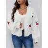 imageSHENHE Womens Plus Size Cherry Print Open Front Long Sleeve Ribbed Knit Cropped Cardigan SweatersWhite