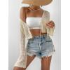 imageSHENHE Womens Tie Front Tops Bell Long Sleeve Knit Crochet Cardigan Crop TopApricot