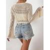 imageSHENHE Womens Tie Front Tops Bell Long Sleeve Knit Crochet Cardigan Crop TopApricot