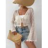 imageSHENHE Womens Tie Front Tops Bell Long Sleeve Knit Crochet Cardigan Crop TopApricot