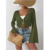 imageSHENHE Womens Tie Front Tops Bell Long Sleeve Knit Crochet Cardigan Crop TopArmy Green