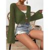 imageSHENHE Womens Tie Front Tops Bell Long Sleeve Knit Crochet Cardigan Crop TopArmy Green