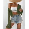 imageSHENHE Womens Tie Front Tops Bell Long Sleeve Knit Crochet Cardigan Crop TopArmy Green