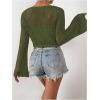 imageSHENHE Womens Tie Front Tops Bell Long Sleeve Knit Crochet Cardigan Crop TopArmy Green