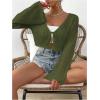 imageSHENHE Womens Tie Front Tops Bell Long Sleeve Knit Crochet Cardigan Crop TopArmy Green