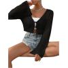 imageSHENHE Womens Tie Front Tops Bell Long Sleeve Knit Crochet Cardigan Crop TopBlack