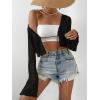 imageSHENHE Womens Tie Front Tops Bell Long Sleeve Knit Crochet Cardigan Crop TopBlack