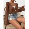 imageSHENHE Womens Tie Front Tops Bell Long Sleeve Knit Crochet Cardigan Crop TopBrown