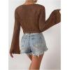 imageSHENHE Womens Tie Front Tops Bell Long Sleeve Knit Crochet Cardigan Crop TopBrown