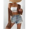 imageSHENHE Womens Tie Front Tops Bell Long Sleeve Knit Crochet Cardigan Crop TopBrown