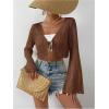 imageSHENHE Womens Tie Front Tops Bell Long Sleeve Knit Crochet Cardigan Crop TopBrown