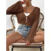imageSHENHE Womens Tie Front Tops Bell Long Sleeve Knit Crochet Cardigan Crop TopBrown