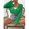 imageSHENHE Womens Tie Front Tops Bell Long Sleeve Knit Crochet Cardigan Crop TopGreen