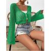 imageSHENHE Womens Tie Front Tops Bell Long Sleeve Knit Crochet Cardigan Crop TopGreen