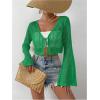 imageSHENHE Womens Tie Front Tops Bell Long Sleeve Knit Crochet Cardigan Crop TopGreen