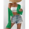 imageSHENHE Womens Tie Front Tops Bell Long Sleeve Knit Crochet Cardigan Crop TopGreen