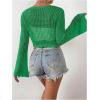 imageSHENHE Womens Tie Front Tops Bell Long Sleeve Knit Crochet Cardigan Crop TopGreen