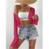 imageSHENHE Womens Tie Front Tops Bell Long Sleeve Knit Crochet Cardigan Crop TopHot Pink