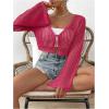 imageSHENHE Womens Tie Front Tops Bell Long Sleeve Knit Crochet Cardigan Crop TopHot Pink