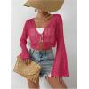 imageSHENHE Womens Tie Front Tops Bell Long Sleeve Knit Crochet Cardigan Crop TopHot Pink
