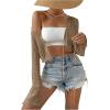 imageSHENHE Womens Tie Front Tops Bell Long Sleeve Knit Crochet Cardigan Crop TopKhaki