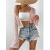 imageSHENHE Womens Tie Front Tops Bell Long Sleeve Knit Crochet Cardigan Crop TopLight Pink