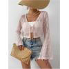 imageSHENHE Womens Tie Front Tops Bell Long Sleeve Knit Crochet Cardigan Crop TopLight Pink