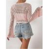 imageSHENHE Womens Tie Front Tops Bell Long Sleeve Knit Crochet Cardigan Crop TopLight Pink