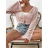 imageSHENHE Womens Tie Front Tops Bell Long Sleeve Knit Crochet Cardigan Crop TopLight Pink