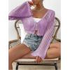 imageSHENHE Womens Tie Front Tops Bell Long Sleeve Knit Crochet Cardigan Crop TopMauve Purple