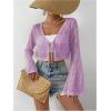 imageSHENHE Womens Tie Front Tops Bell Long Sleeve Knit Crochet Cardigan Crop TopMauve Purple