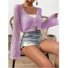 imageSHENHE Womens Tie Front Tops Bell Long Sleeve Knit Crochet Cardigan Crop TopMauve Purple