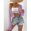 imageSHENHE Womens Tie Front Tops Bell Long Sleeve Knit Crochet Cardigan Crop TopMauve Purple