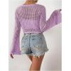 imageSHENHE Womens Tie Front Tops Bell Long Sleeve Knit Crochet Cardigan Crop TopMauve Purple