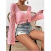 imageSHENHE Womens Tie Front Tops Bell Long Sleeve Knit Crochet Cardigan Crop TopPink
