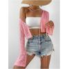 imageSHENHE Womens Tie Front Tops Bell Long Sleeve Knit Crochet Cardigan Crop TopPink