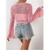 imageSHENHE Womens Tie Front Tops Bell Long Sleeve Knit Crochet Cardigan Crop TopPink