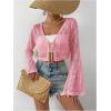 imageSHENHE Womens Tie Front Tops Bell Long Sleeve Knit Crochet Cardigan Crop TopPink