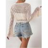imageSHENHE Womens Tie Front Tops Bell Long Sleeve Knit Crochet Cardigan Crop TopSolid Khaki