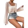 imageSHENHE Womens Tie Front Tops Bell Long Sleeve Knit Crochet Cardigan Crop TopSolid Khaki