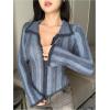 imageSHENHE Womens Zip Up Cardigan Collared Long Sleeve Fitted Y2k Knit Crop Top SweaterBlue