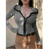 imageSHENHE Womens Zip Up Cardigan Collared Long Sleeve Fitted Y2k Knit Crop Top SweaterGrey