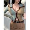 imageSHENHE Womens Zip Up Cardigan Collared Long Sleeve Fitted Y2k Knit Crop Top SweaterMint Green