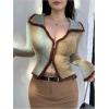 imageSHENHE Womens Zip Up Cardigan Collared Long Sleeve Fitted Y2k Knit Crop Top SweaterMint Green