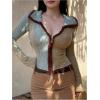 imageSHENHE Womens Zip Up Cardigan Collared Long Sleeve Fitted Y2k Knit Crop Top SweaterMint Green