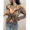 imageSHENHE Womens Zip Up Cardigan Collared Long Sleeve Fitted Y2k Knit Crop Top SweaterMustard Green